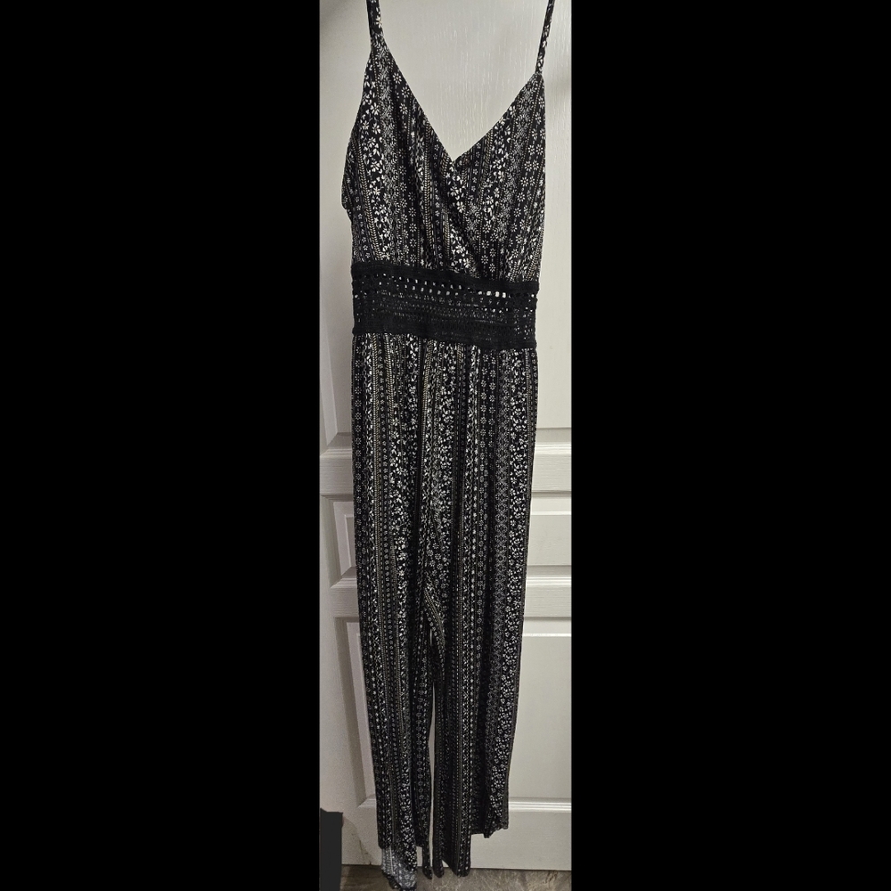 No Boundaries Black and White Patterned Jumpsuit